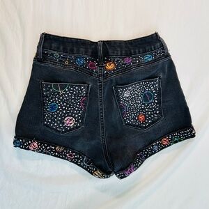 Womens Size 0/25 hand embroidered diy galaxy space distressed black denim shorts